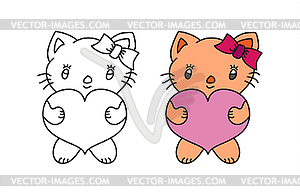 Cute children`s cartoon kitten with heart. set for - vector clipart