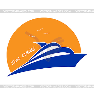 Yacht on sunset background for logo - vector clip art