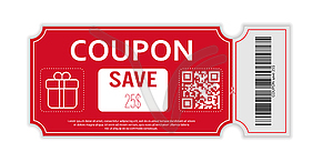 Coupon for sale with real barcode and QR code for 2 - vector image