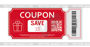 Coupon for sale with real barcode and QR code for 3 - vector clipart