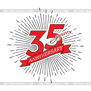 35th anniversary. Greeting inscription with salute - color vector clipart