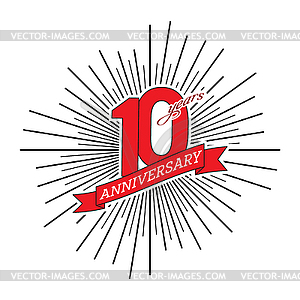 Number 10 with greeting ribbon on background of - vector image