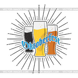 Three glasses of beer with salute and Oktoberfest - vector clipart