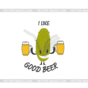 Cactus with glasses of beer and inscription I LIKE - royalty-free vector clipart