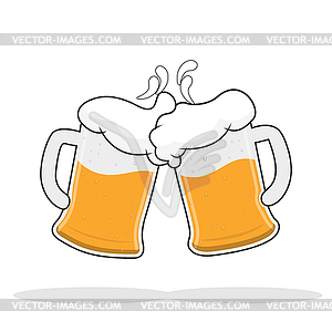 Two mugs of beer with foam.  - vector clip art