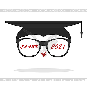 Graduate`s hat with frame of glasses and inscriptio - vector image
