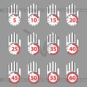 Raised, open hand with watch on it. Time to rest - vector image