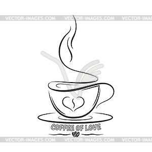 Нарисованный контур кофейной чашки с надписью - векторное изображение клипарта