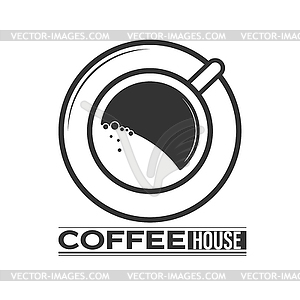 Икона с чашкой на блюдце и надписью кофе МАГАЗИН - векторное изображение