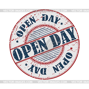 Stamped with impression of OPEN DAY. Grunge style - vector image