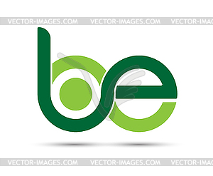 Stylized lowercase letters B and E are linked by - vector clipart