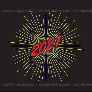 Stylized number 2021 with fireworks for happy New - vector clip art