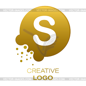 Creative logo. letter S on round dot with splashes - vector image
