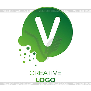 Creative logo. letter V on round dot with splashes - vector image