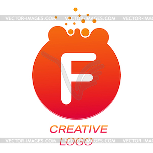 Creative logo. letter F on round dot with splashes - vector image