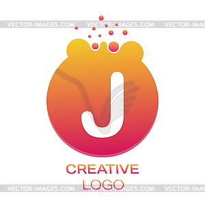 Creative logo. letter J on round dot with splashes - vector clipart / vector image