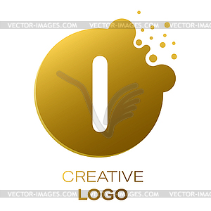 Creative logo. letter I on round dot with splashes - vector image