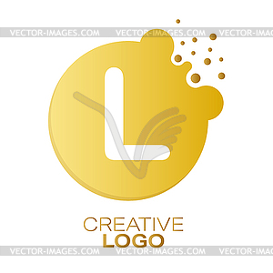 Creative logo. letter L on round dot with splashes - vector image