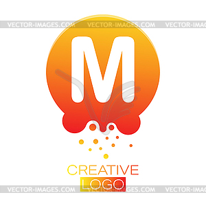 Creative logo. letter M on round dot with splashes - vector image