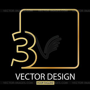 Stylized number 3 with square border. template for - vector image