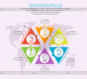 Инфографический шаблон с визуальными значками. 6 этапов - векторный дизайн