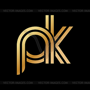 Lowercase letters p and k. Flat bound design in - vector image