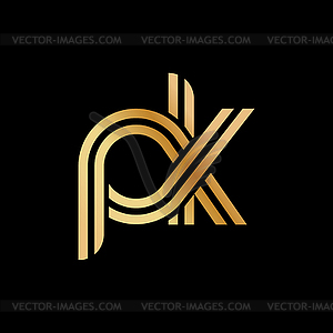 Lowercase letters p and k. Flat bound design in - vector image