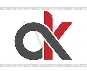 Stylized lowercase letters and k are linked by - vector image