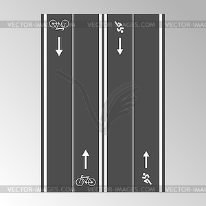 Асфальтированная дорожка для бега и езды на велосипеде с направлением о - векторизованное изображение клипарта