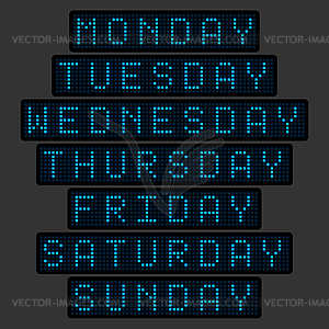 Set of names of days of week in form of an - vector image