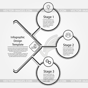 Инфографический шаблон дизайна. Три шага к бизнесу - иллюстрация в векторном формате