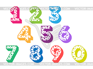 Set of decorative numbers of 0 to 9 with stars - vector clip art