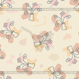 Seamless pattern with abstract vase and flowers in - vector clipart