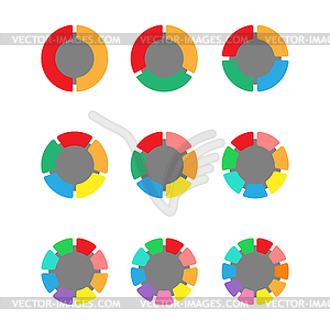 Набор цветных круговых диаграмм для пользовательского интерфейса. - клипарт