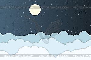 Starry sky and full moon, paper in origami s - vector clipart