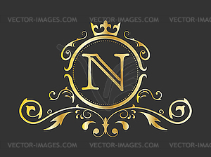 Golden stylized letter N of Latin alphabet. Monogra - vector clipart
