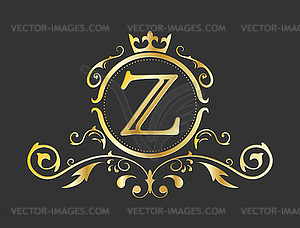 Golden stylized letter Z of Latin alphabet. Monogra - vector image