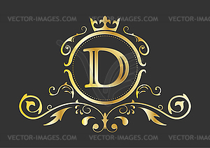 Golden stylized letter D of Latin alphabet. Monogra - vector image