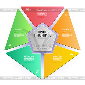 Pentagon infographic. triangle diagram is divided - vector image