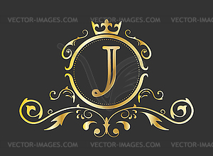 Golden stylized letter J of Latin alphabet. Monogra - vector image