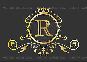 Golden stylized letter R of Latin alphabet. Monogra - vector clip art