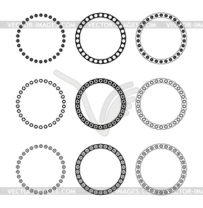 Set of rings made of circles. Empty and filled - vector image