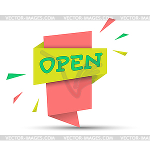 Colorful banner with word OPEN. Simple - vector image