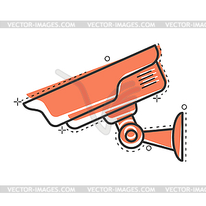 Video surveillance camera icon in comic style. - vector image