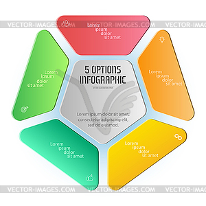 Pentagon infographic. triangle diagram is divided - vector clipart