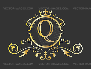 Golden stylized letter Q of Latin alphabet. Monogra - vector clipart