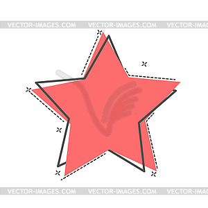 Red star with outline and colored silhouette - vector image