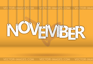 NOVEMBER. word consists of letters hanging on rope - vector image