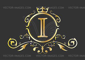 Golden stylized letter I of Latin alphabet. Monogra - vector image