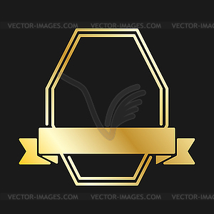 Gold hexagonal frame with ribbon. for logo - vector clipart